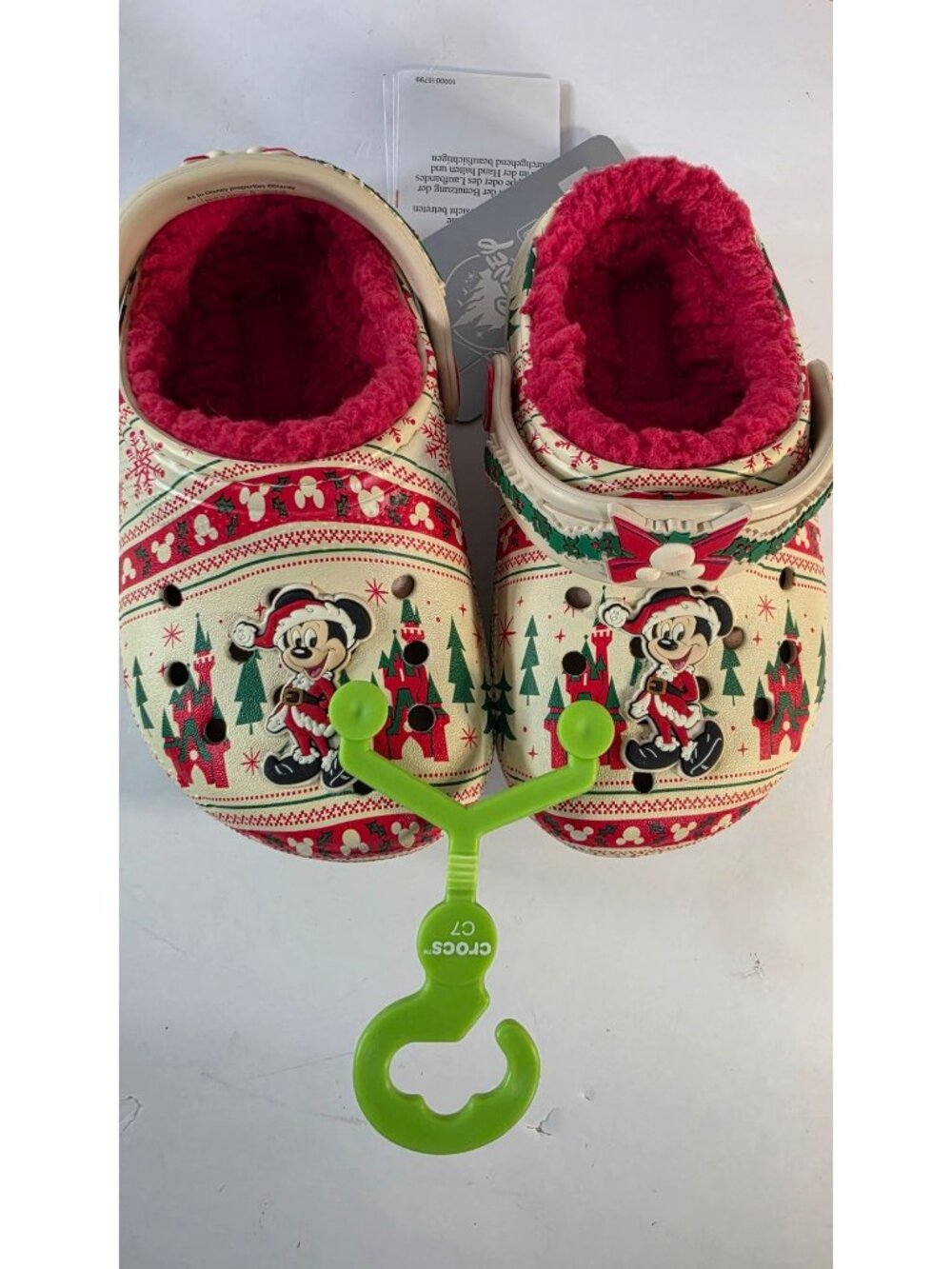 DISNEY PARKS MICKEY MOUSE CHRISTMAS LINED CROCS TODDLER CLOGS C7 FUZZY HOLIDAY N